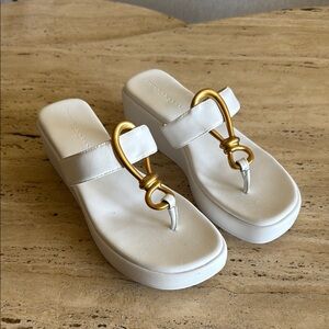 Donna Karan New York Harlyn Hardware Leather Wedge Sandals Size 8.5